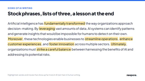 AI-written paragraph with stock phrases highlighted
